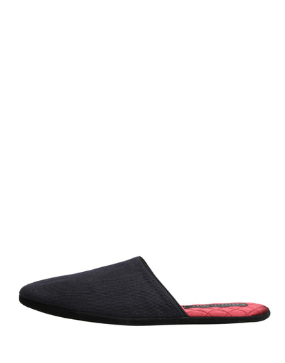 Dolce & Gabbana Dark Navy Wool Cotton Red Chevron Slippers