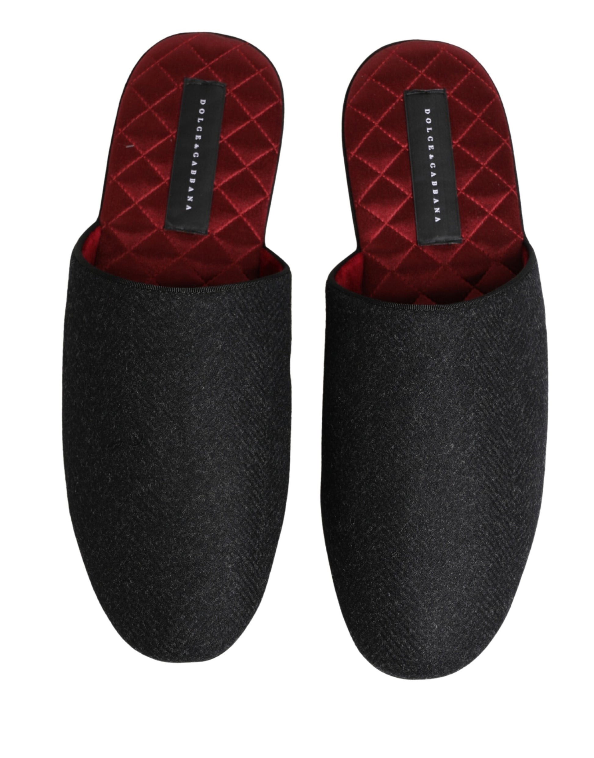 Dolce & Gabbana Anthracite Wool Cashmere Quilted Slippers