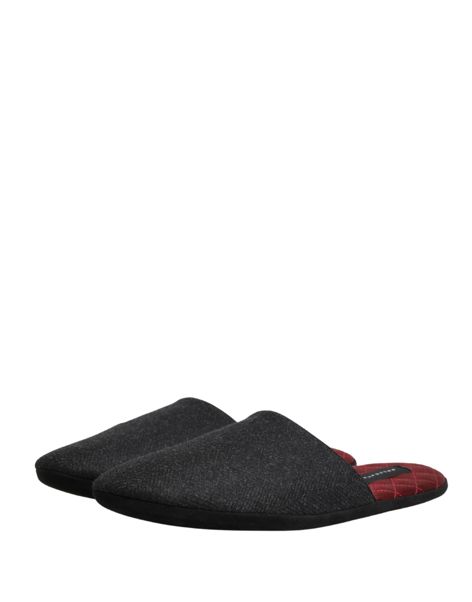 Dolce & Gabbana Anthracite Wool Cashmere Quilted Slippers
