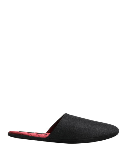 Dolce & Gabbana Anthracite Wool Cashmere Quilted Slippers