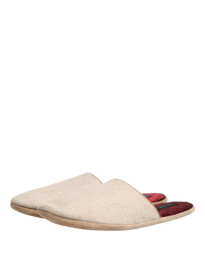 Dolce & Gabbana Beige Shetland Wool Red Quilted Slippers Shoes