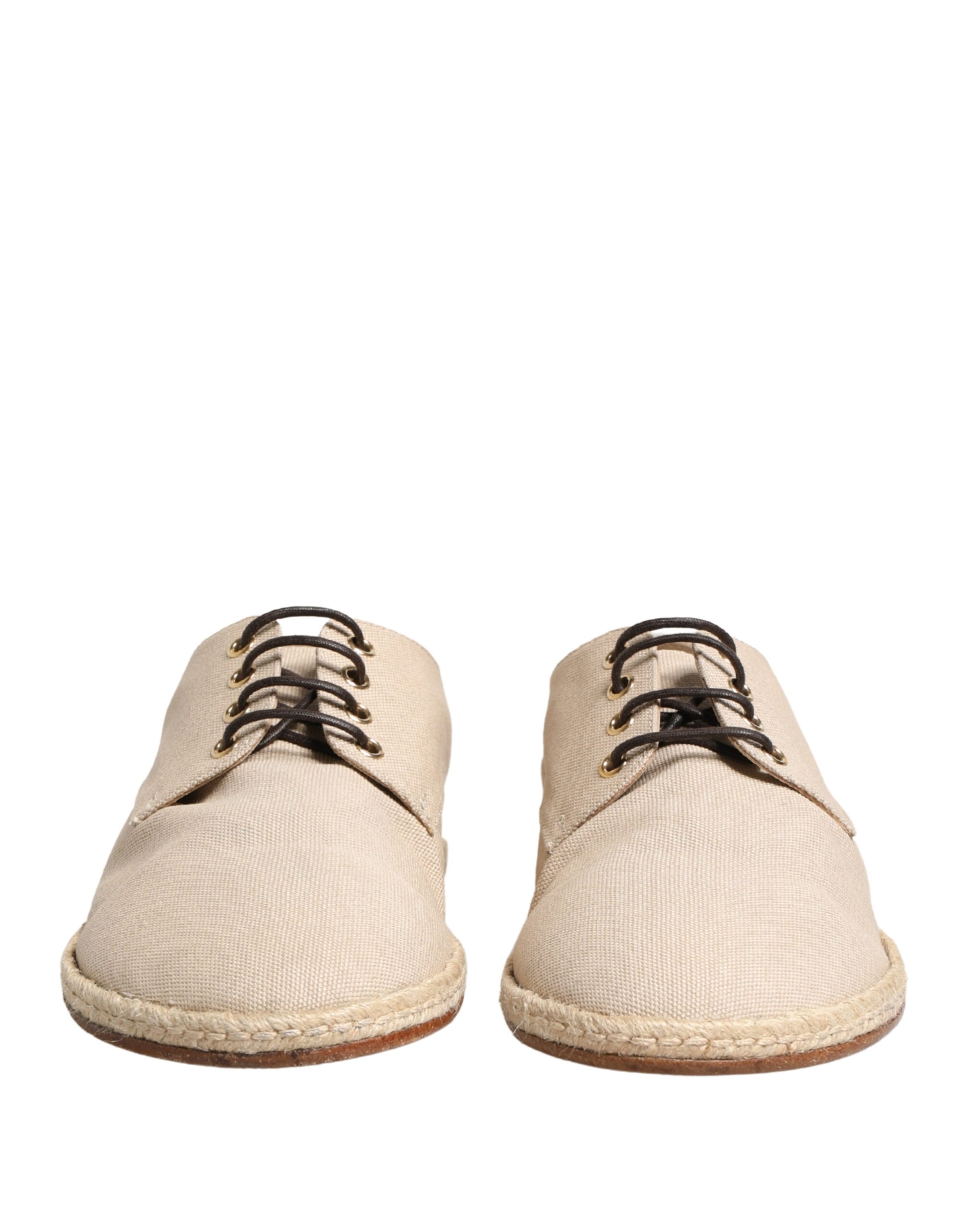 Dolce & Gabbana Beige Espadrille Sole Lace Up Canvas Derby Shoes