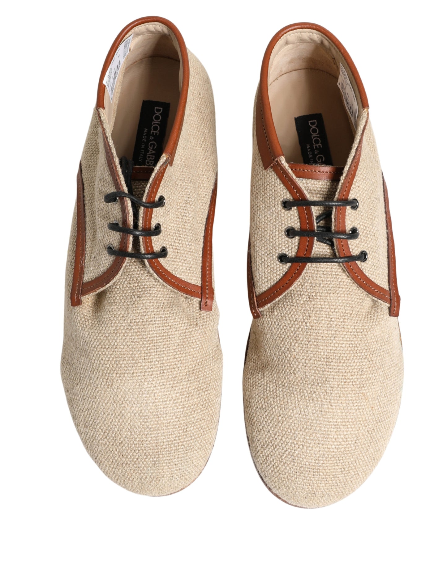 Dolce & Gabbana Beige Canvas Leather Trim Dress Derby Shoes
