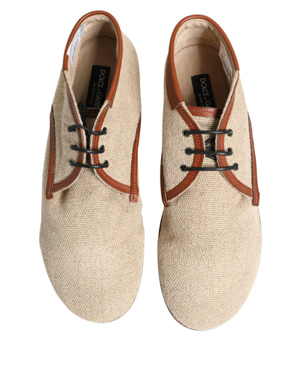 Dolce & Gabbana Beige Canvas Leather Trim Dress Derby Shoes