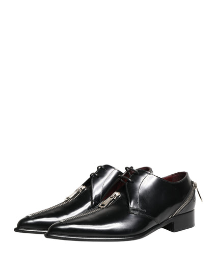 Dolce & Gabbana Men Black Lace-Up Leather Zip Dress Derby Shoes