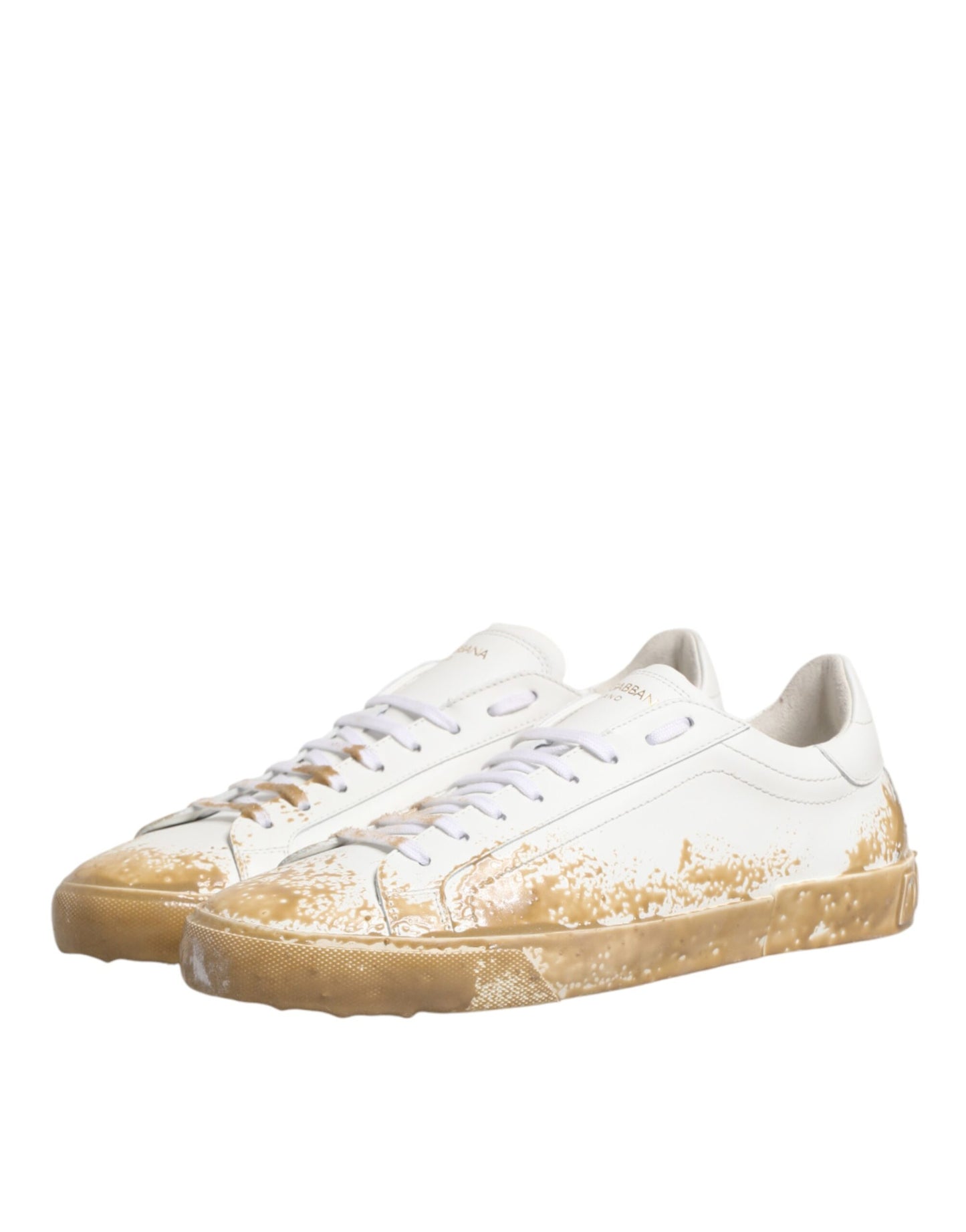 Dolce & Gabbana White Leather Paint Effect Low Top Sneakers