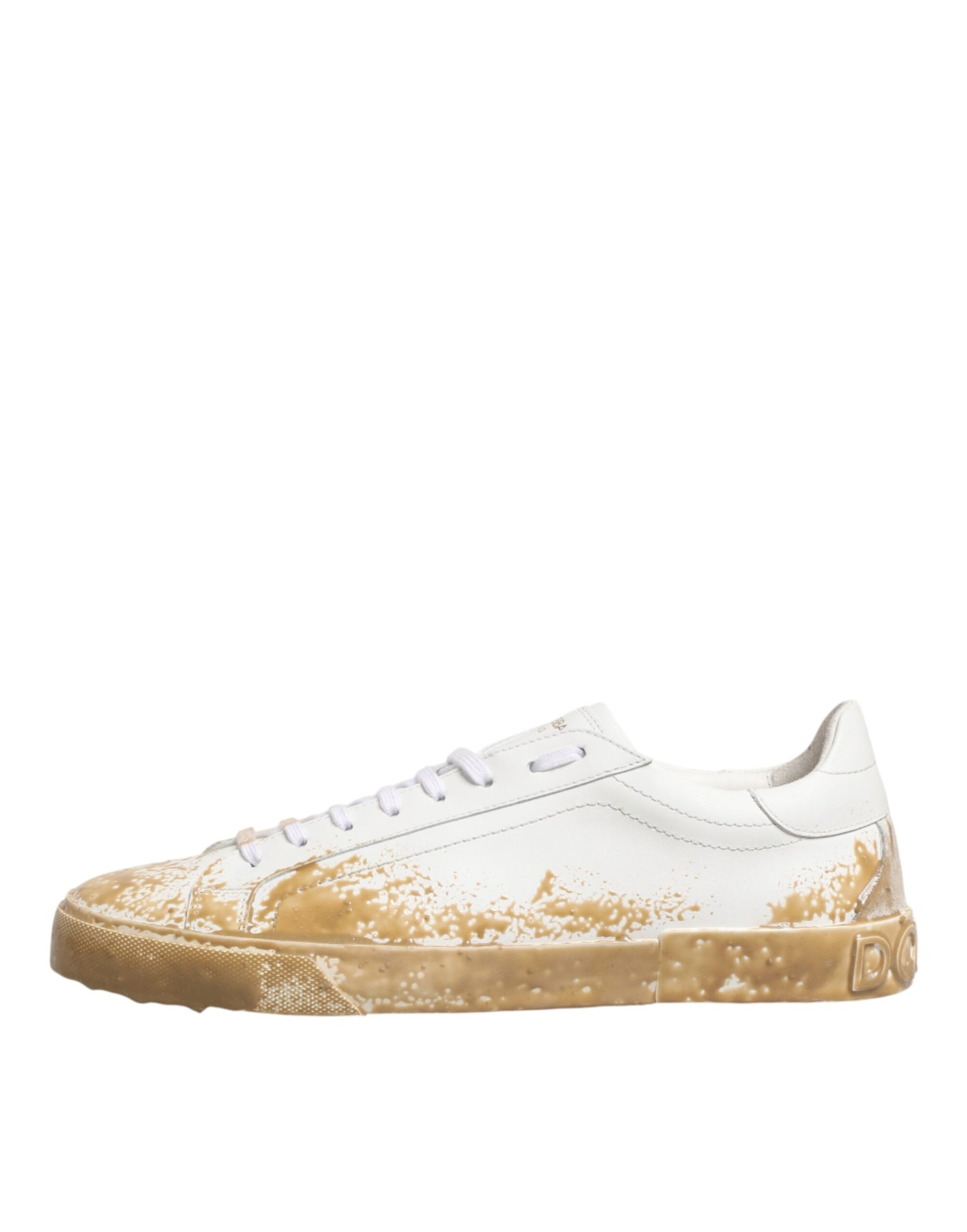 Dolce & Gabbana White Leather Paint Effect Low Top Sneakers
