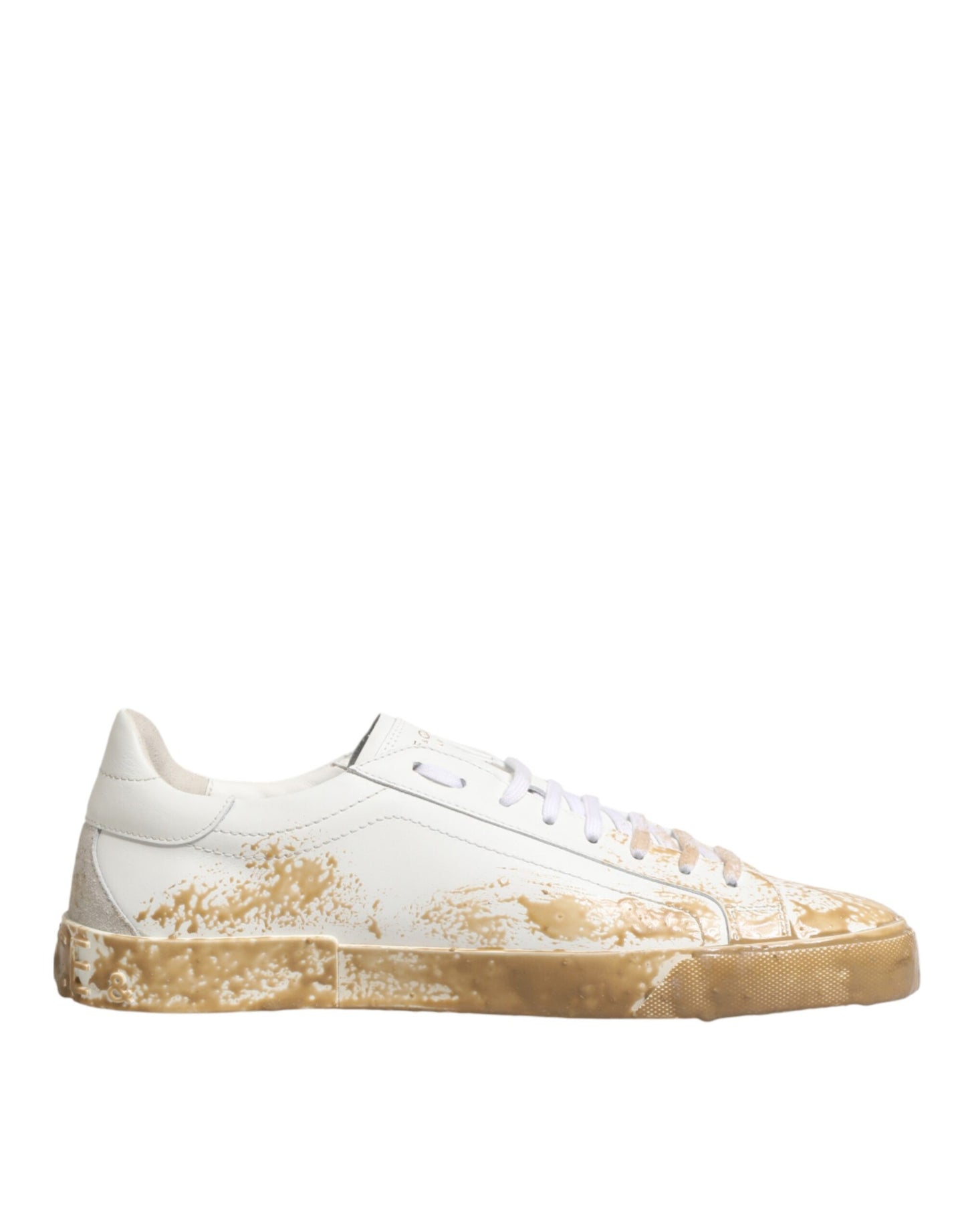Dolce & Gabbana White Leather Paint Effect Low Top Sneakers