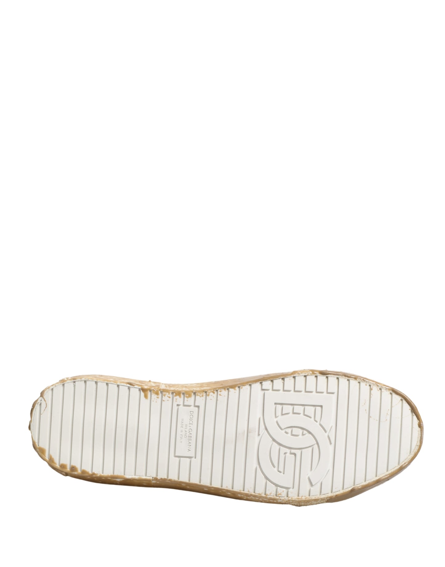 Dolce & Gabbana White Leather Paint Effect Low Top Sneakers