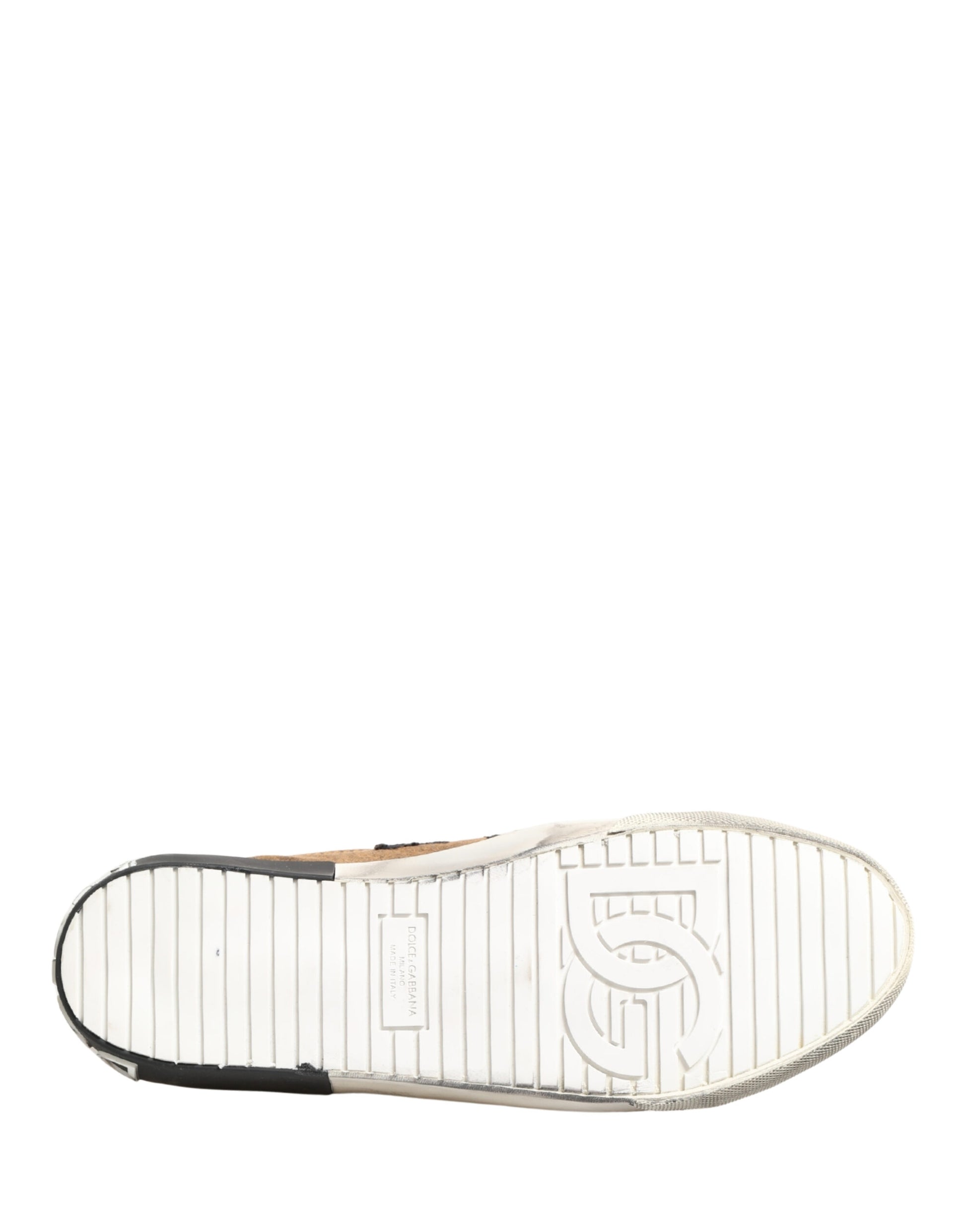 Dolce & Gabbana Brown Black Patch Denim Low Top Sneakers