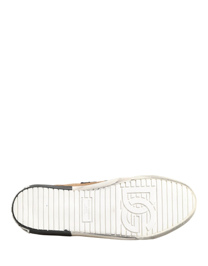 Dolce & Gabbana Brown Black Patch Denim Low Top Sneakers