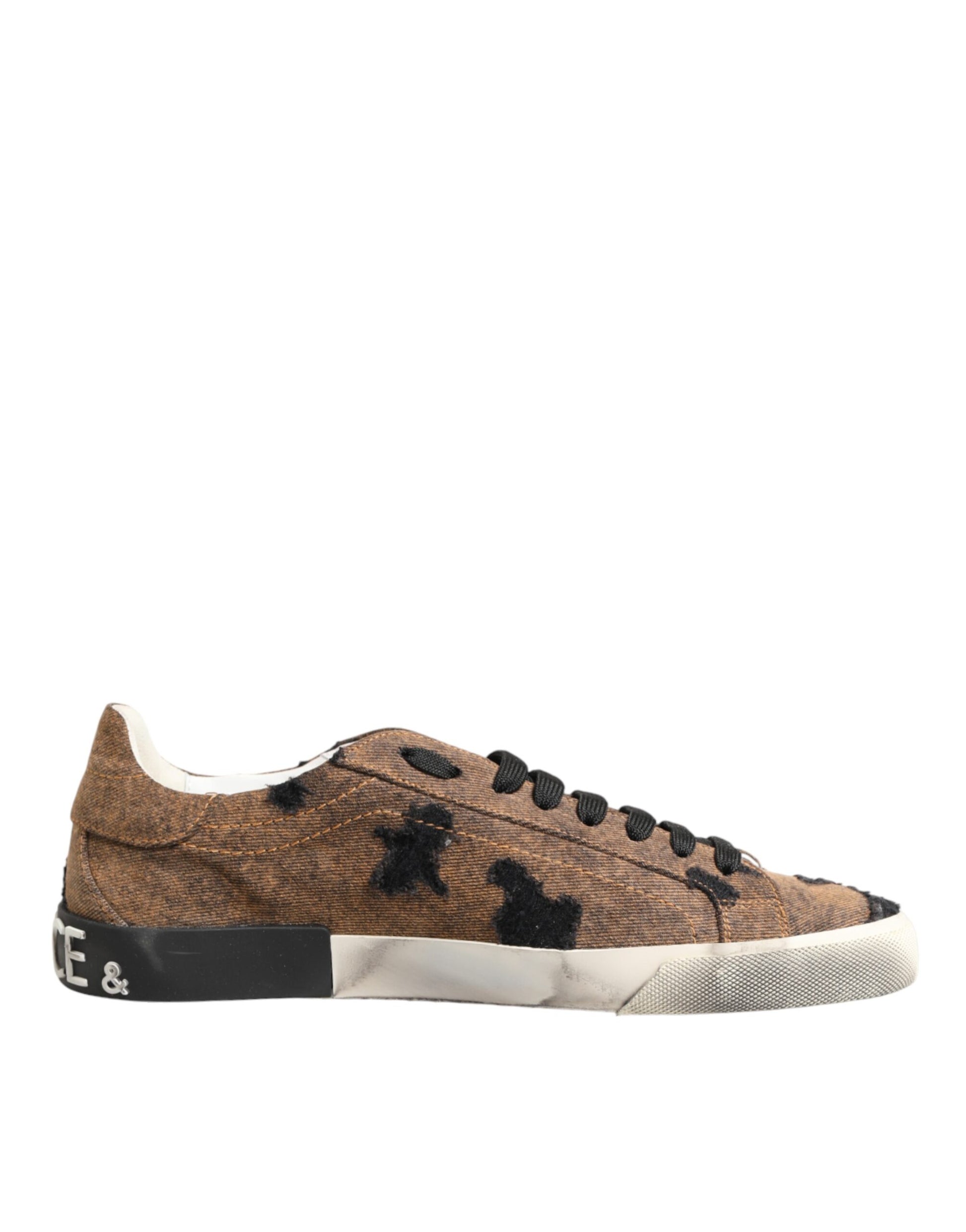 Dolce & Gabbana Brown Black Patch Denim Low Top Sneakers