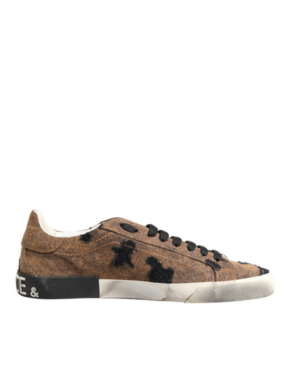 Dolce & Gabbana Brown Black Patch Denim Low Top Sneakers