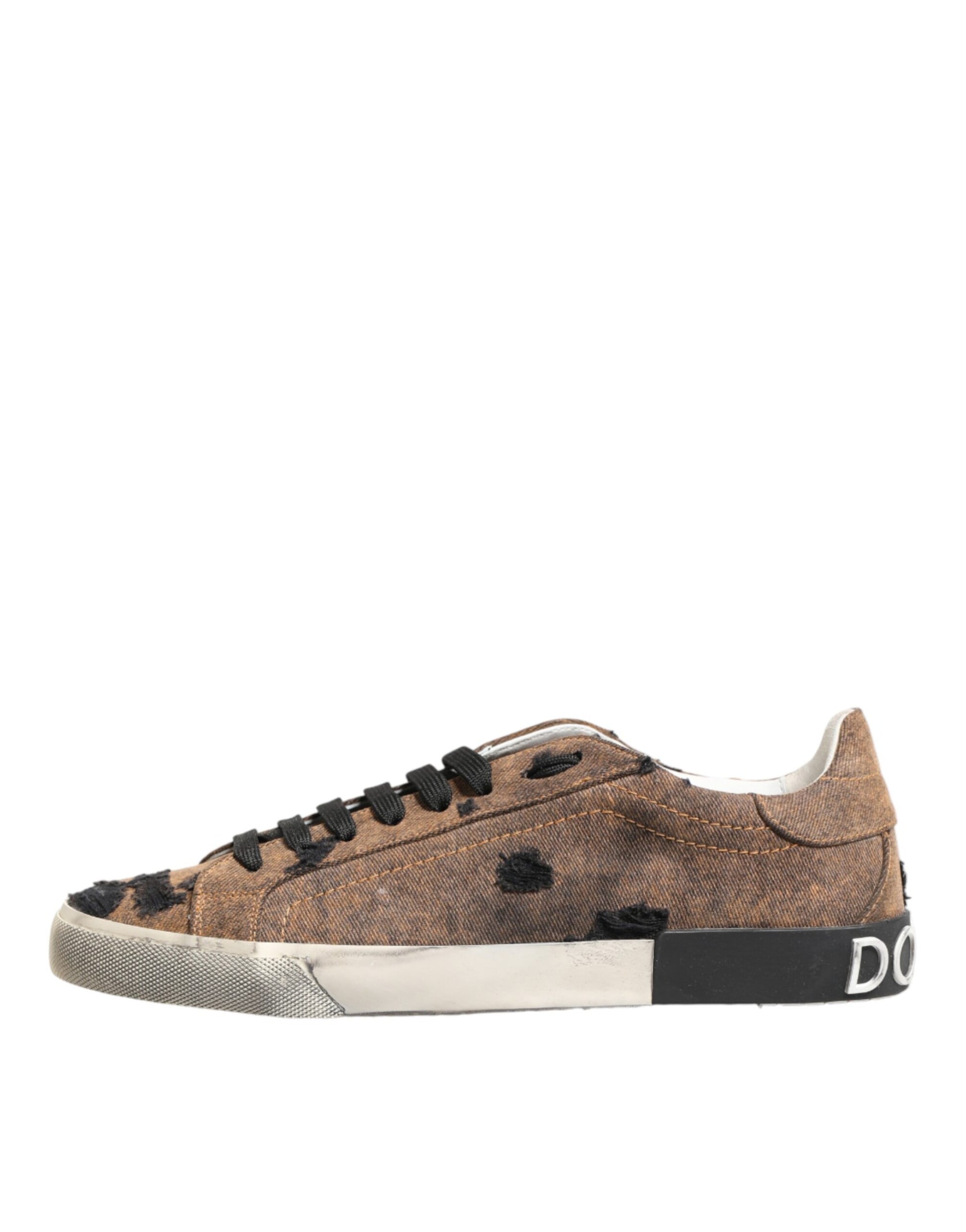 Dolce & Gabbana Brown Black Patch Denim Low Top Sneakers
