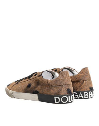 Dolce & Gabbana Brown Black Patch Denim Low Top Sneakers