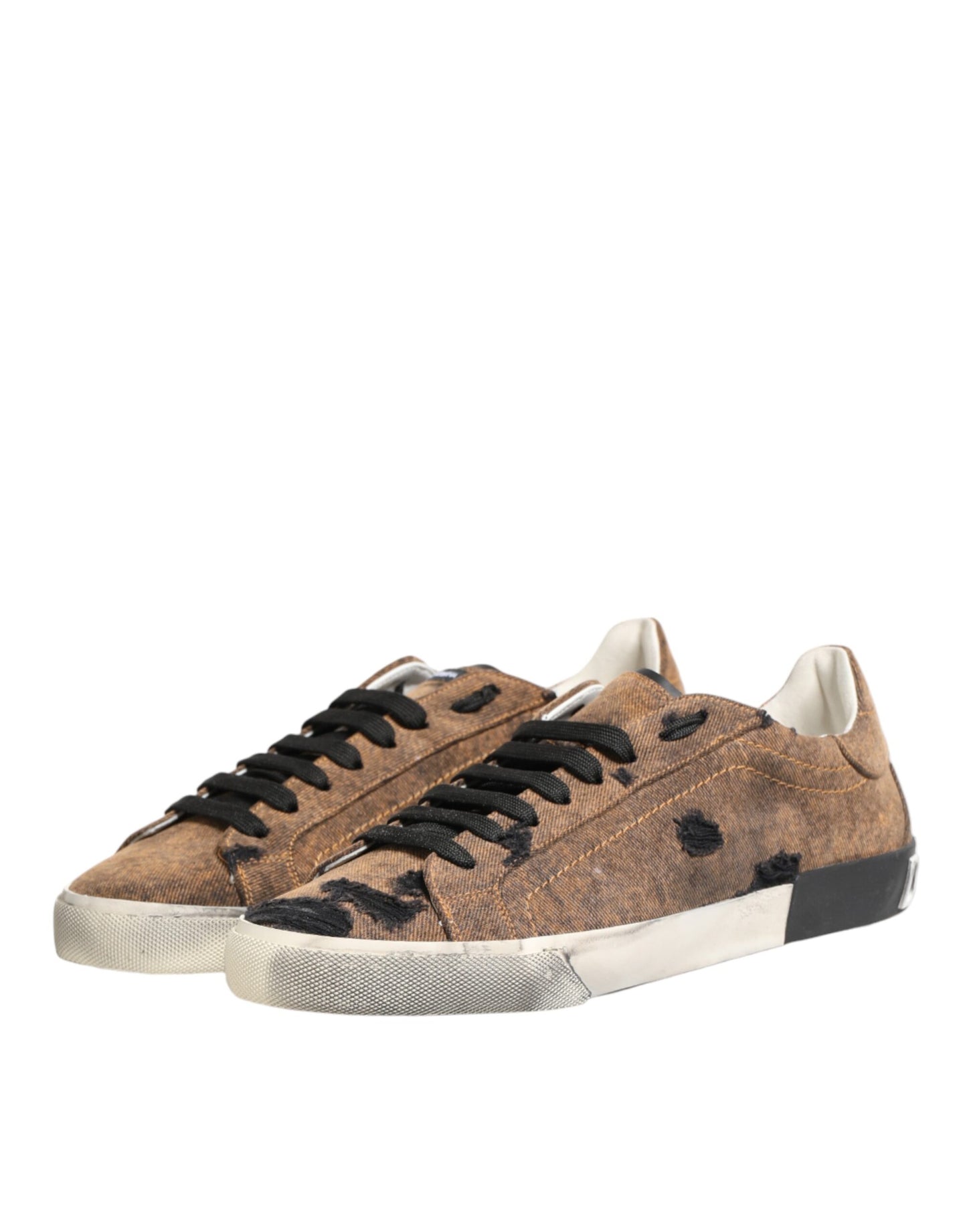 Dolce & Gabbana Brown Black Patch Denim Low Top Sneakers