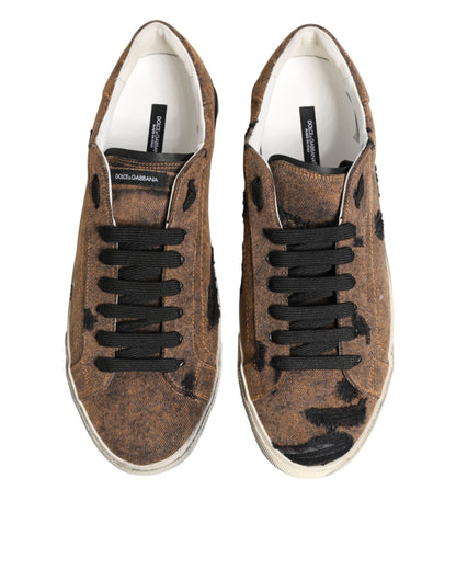 Dolce & Gabbana Brown Black Patch Denim Low Top Sneakers