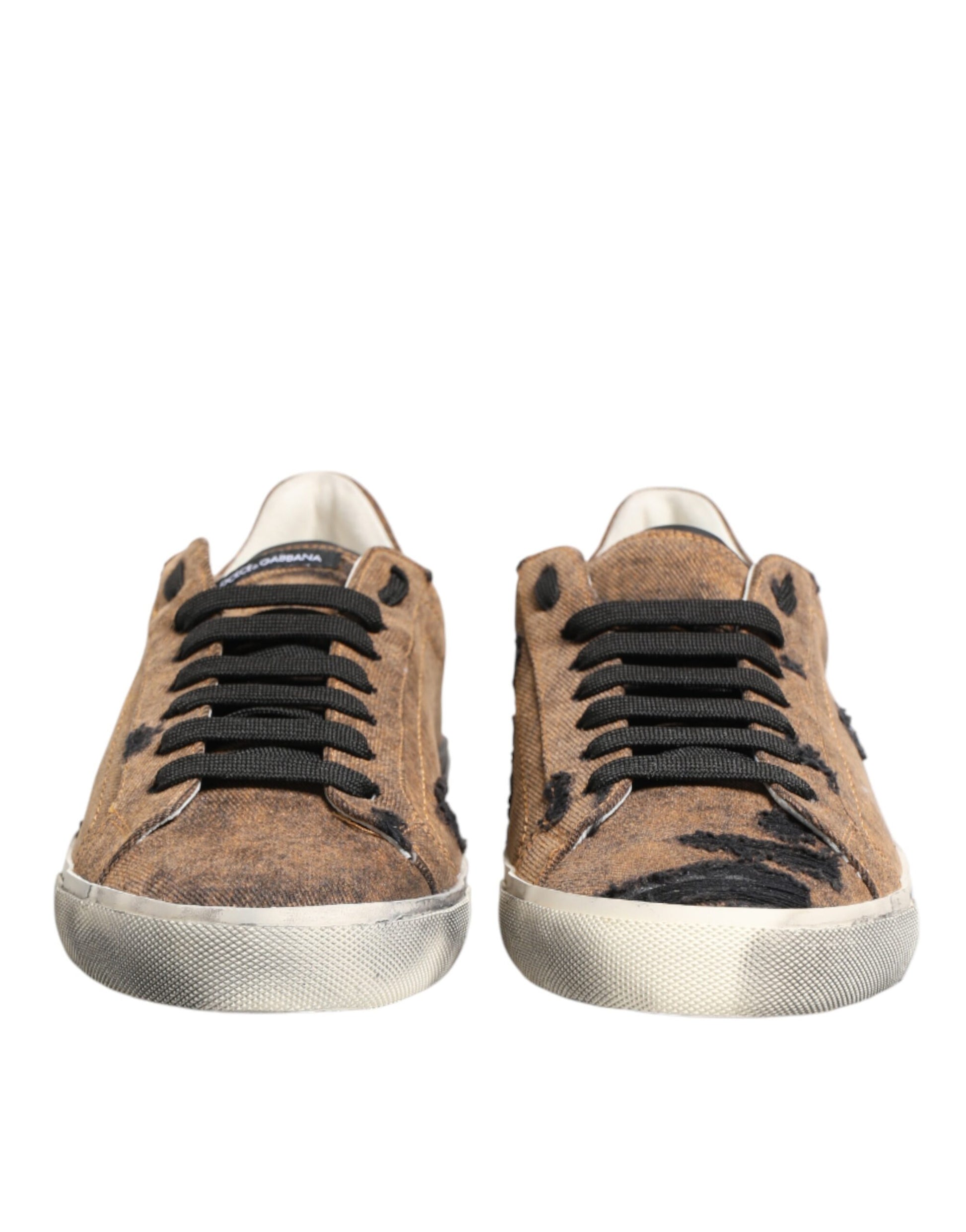 Dolce & Gabbana Brown Black Patch Denim Low Top Sneakers