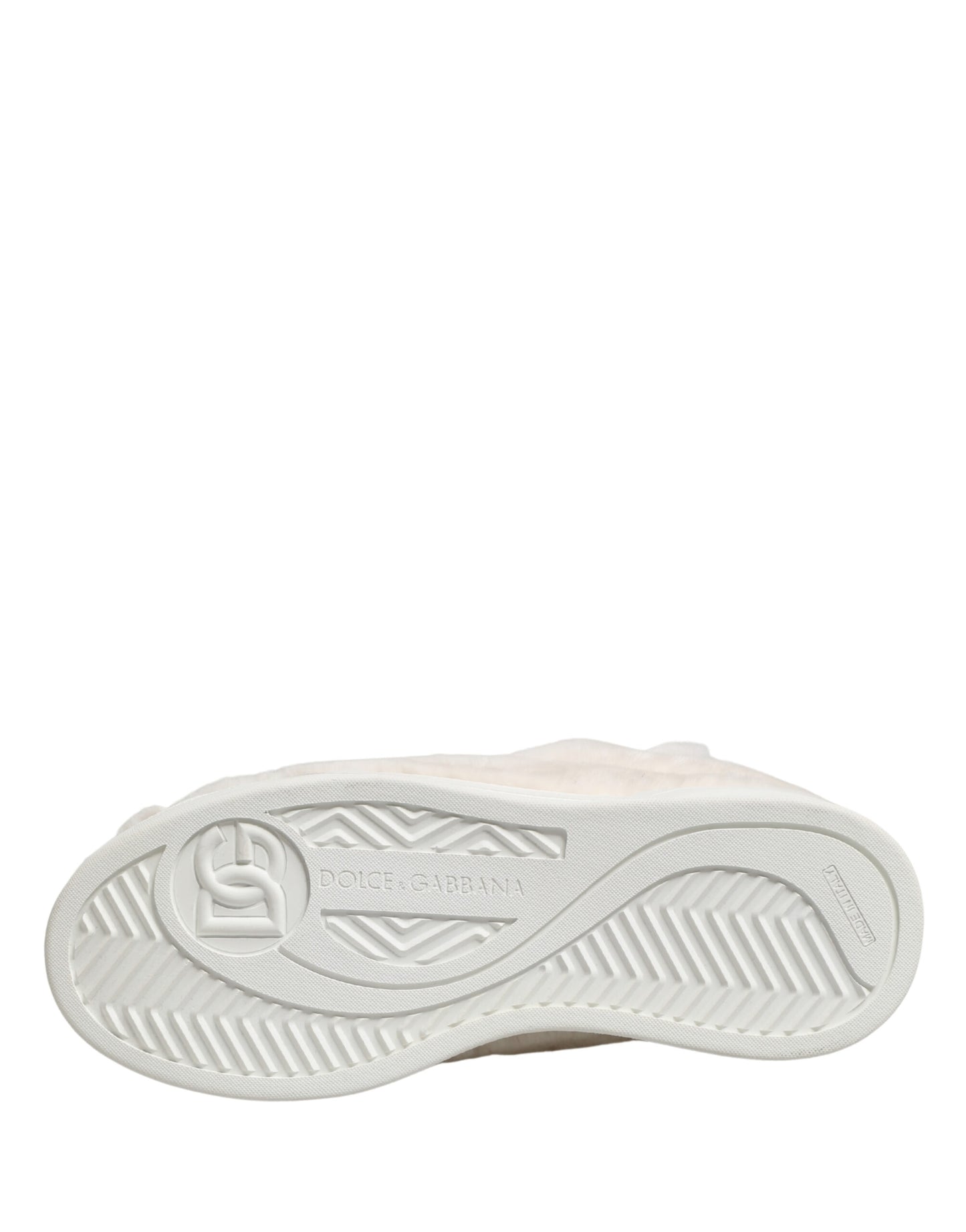 Dolce & Gabbana White Shearling Fur Bianco Low Top Sneakers