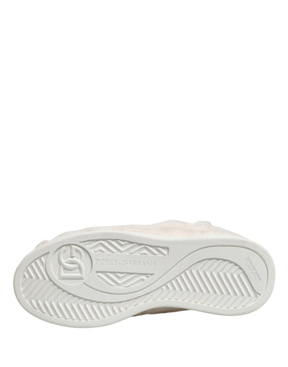 Dolce & Gabbana White Shearling Fur Bianco Low Top Sneakers