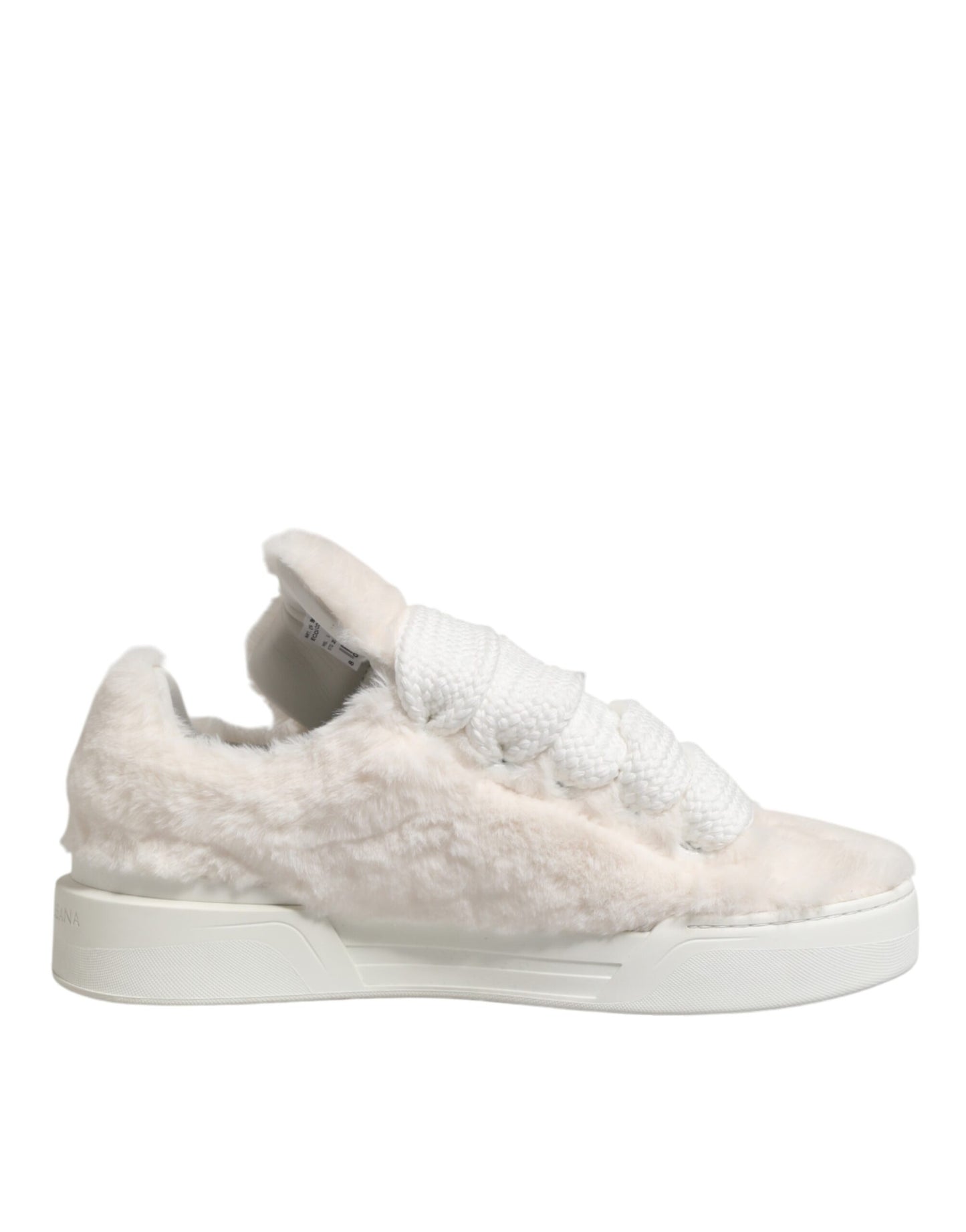 Dolce & Gabbana White Shearling Fur Bianco Low Top Sneakers