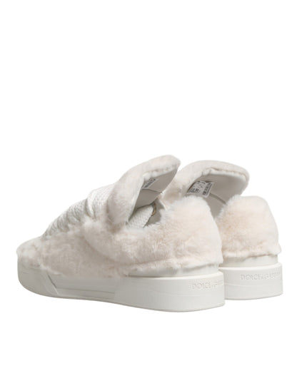 Dolce & Gabbana White Shearling Fur Bianco Low Top Sneakers