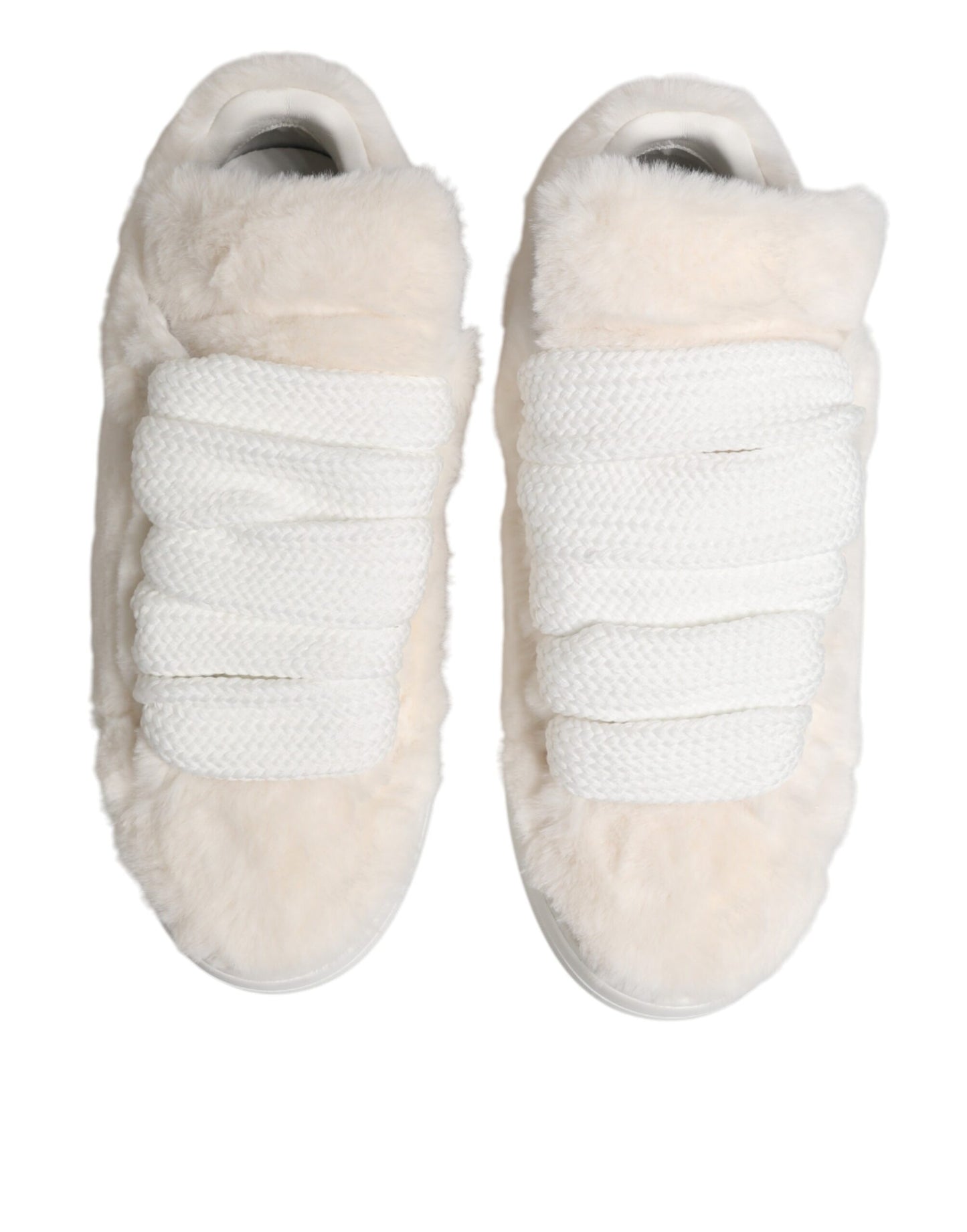 Dolce & Gabbana White Shearling Fur Bianco Low Top Sneakers