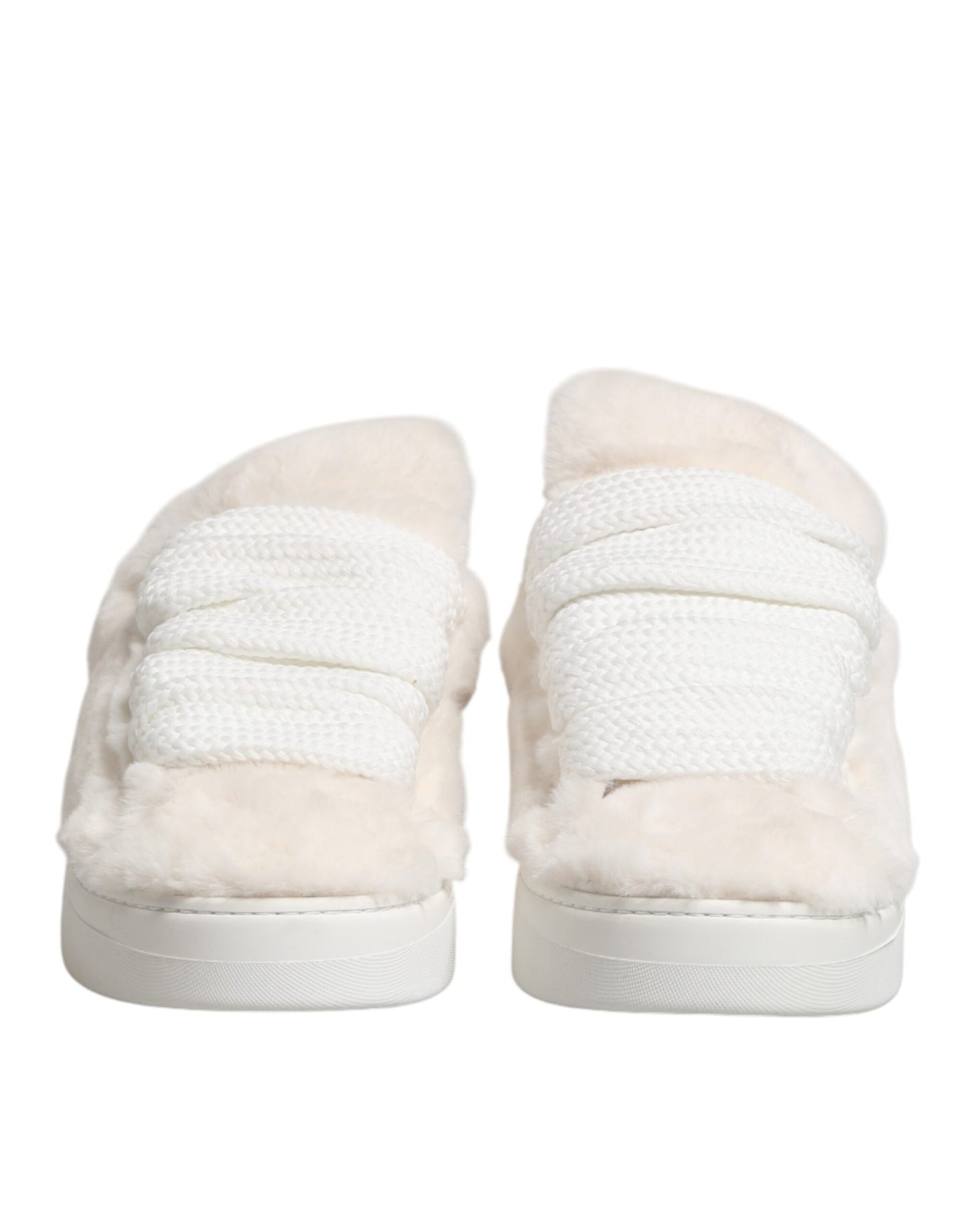 Dolce & Gabbana White Shearling Fur Bianco Low Top Sneakers