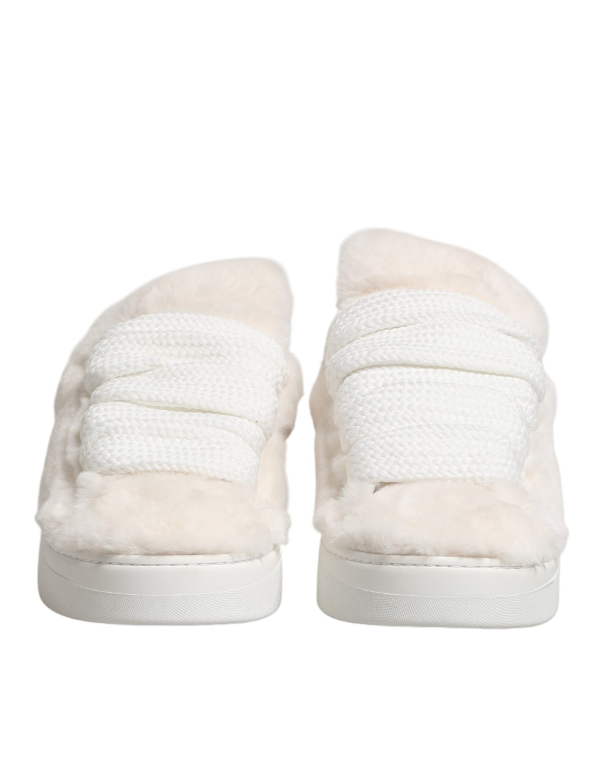 Dolce & Gabbana White Shearling Fur Bianco Low Top Sneakers