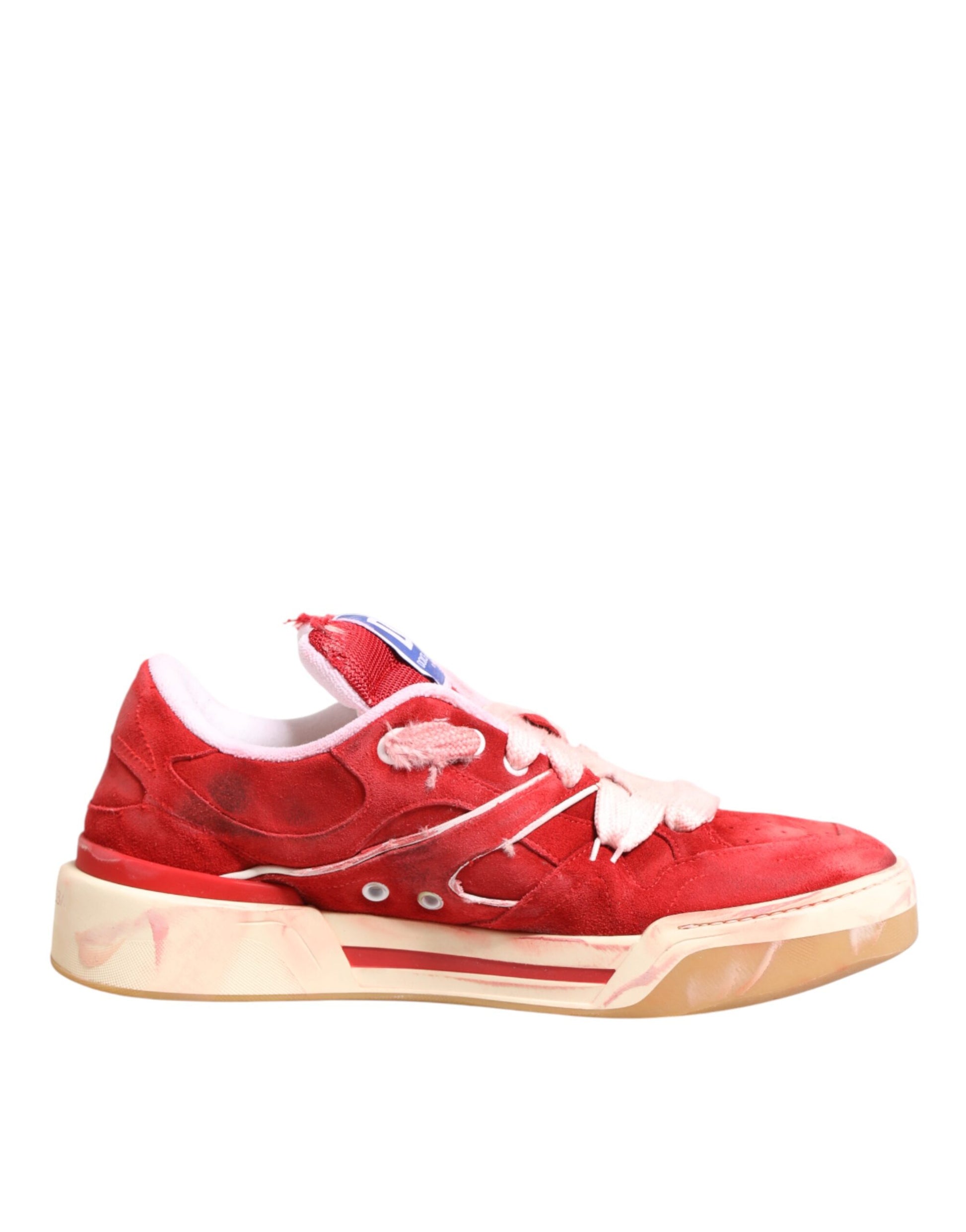 Dolce & Gabbana Red White Suede DG Logo Low Top Sneakers