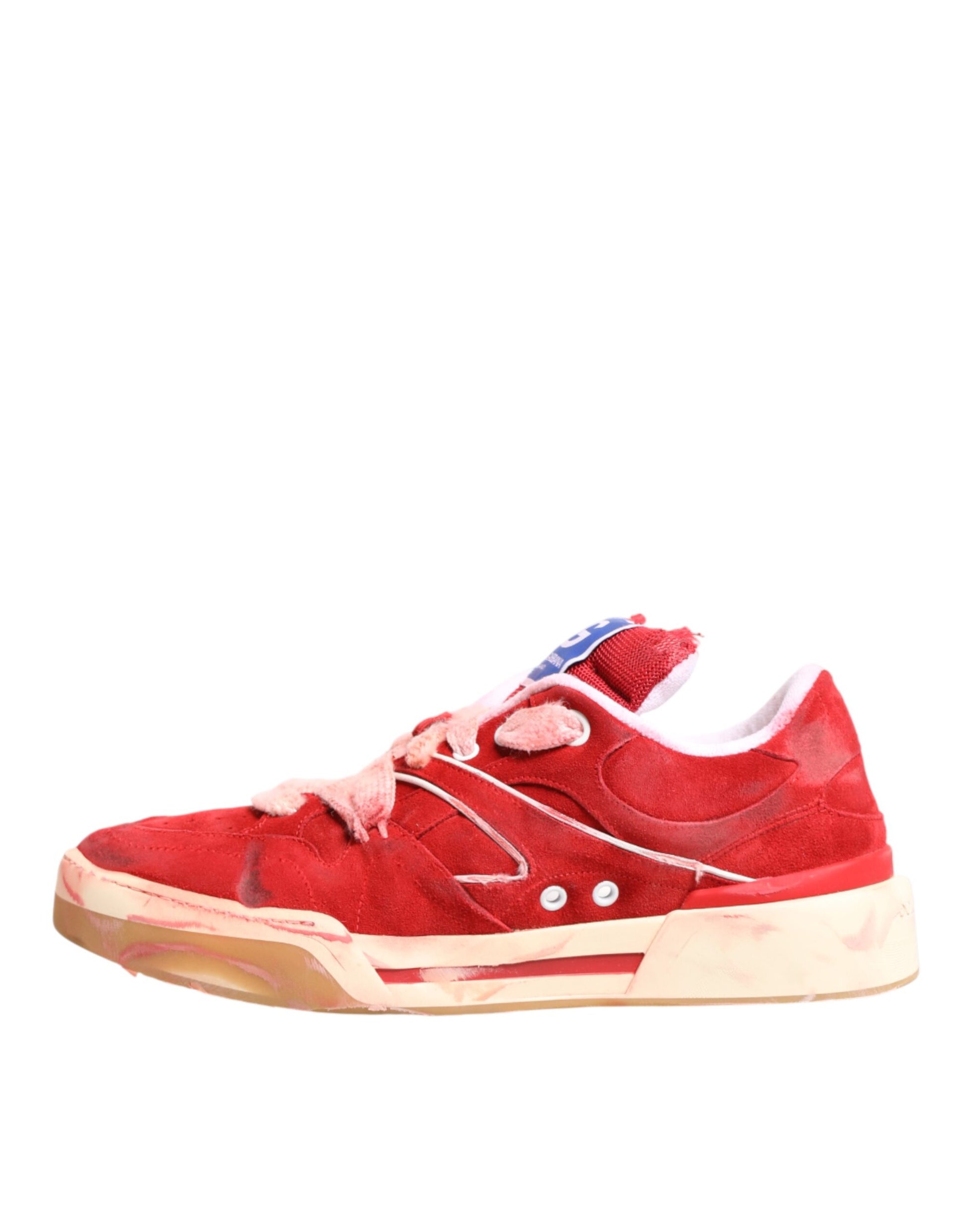 Dolce & Gabbana Red White Suede DG Logo Low Top Sneakers