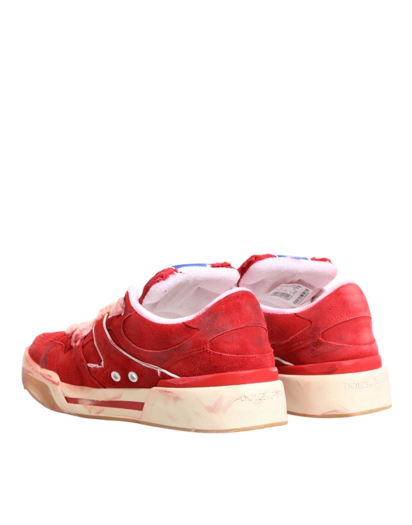 Dolce & Gabbana Red White Suede DG Logo Low Top Sneakers