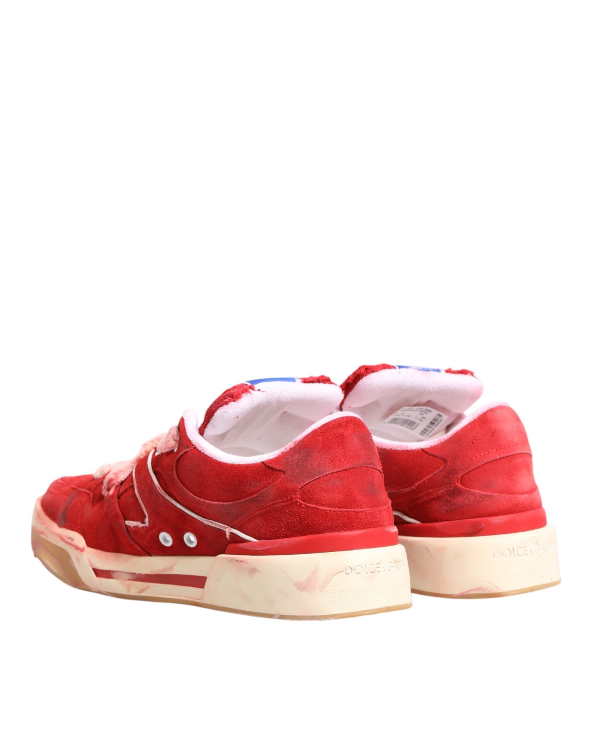 Dolce & Gabbana Red White Suede DG Logo Low Top Sneakers