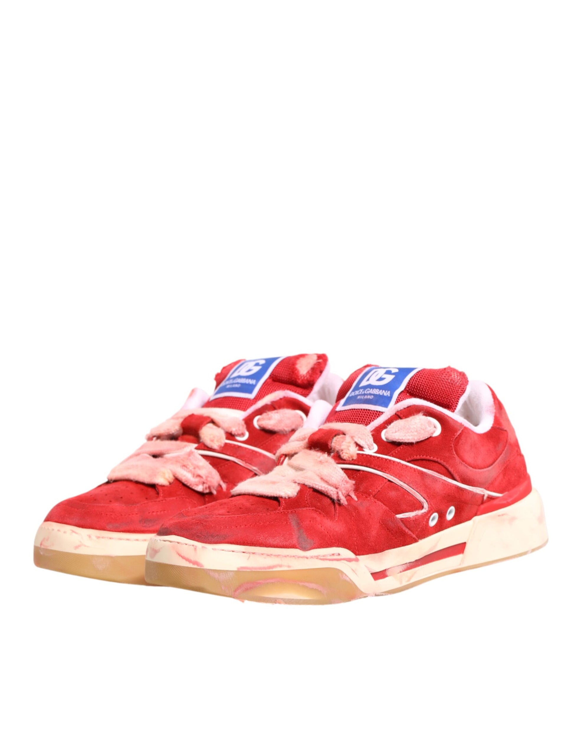 Dolce & Gabbana Red White Suede DG Logo Low Top Sneakers