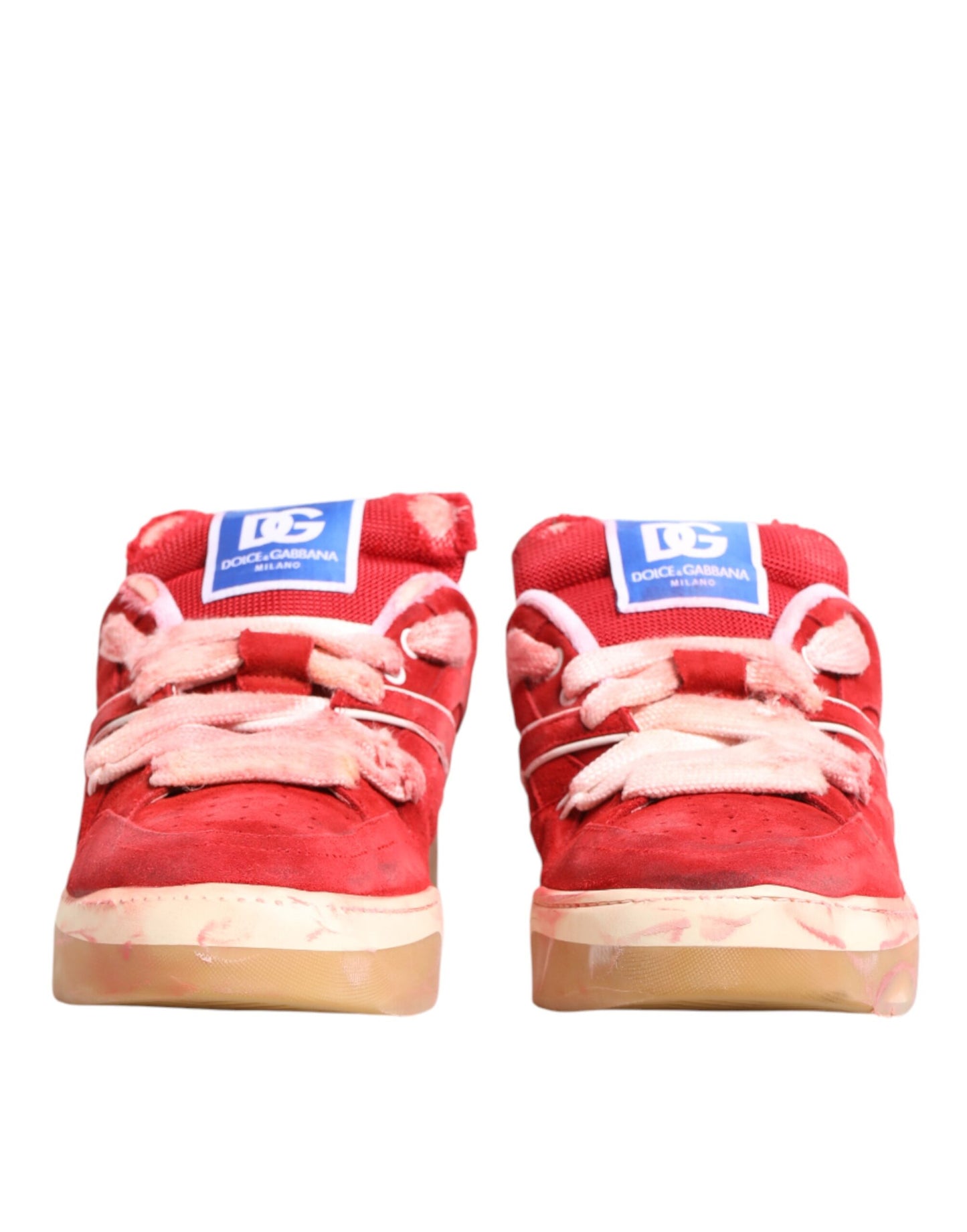 Dolce & Gabbana Red White Suede DG Logo Low Top Sneakers