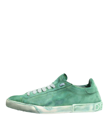 Dolce & Gabbana Green Suede DG Logo Sole Low Top Sneakers