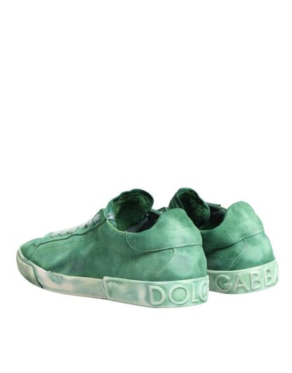 Dolce & Gabbana Green Suede DG Logo Sole Low Top Sneakers
