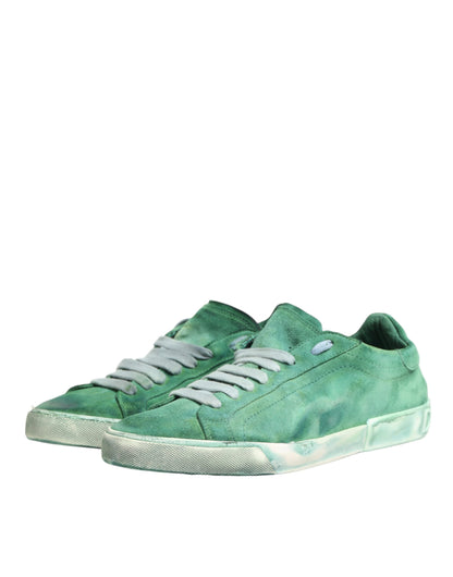 Dolce & Gabbana Green Suede DG Logo Sole Low Top Sneakers