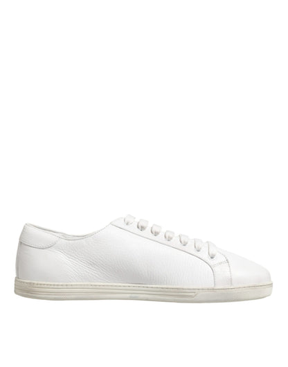 Dolce & Gabbana White Bianco Leather Men Low Top Sneakers Shoes