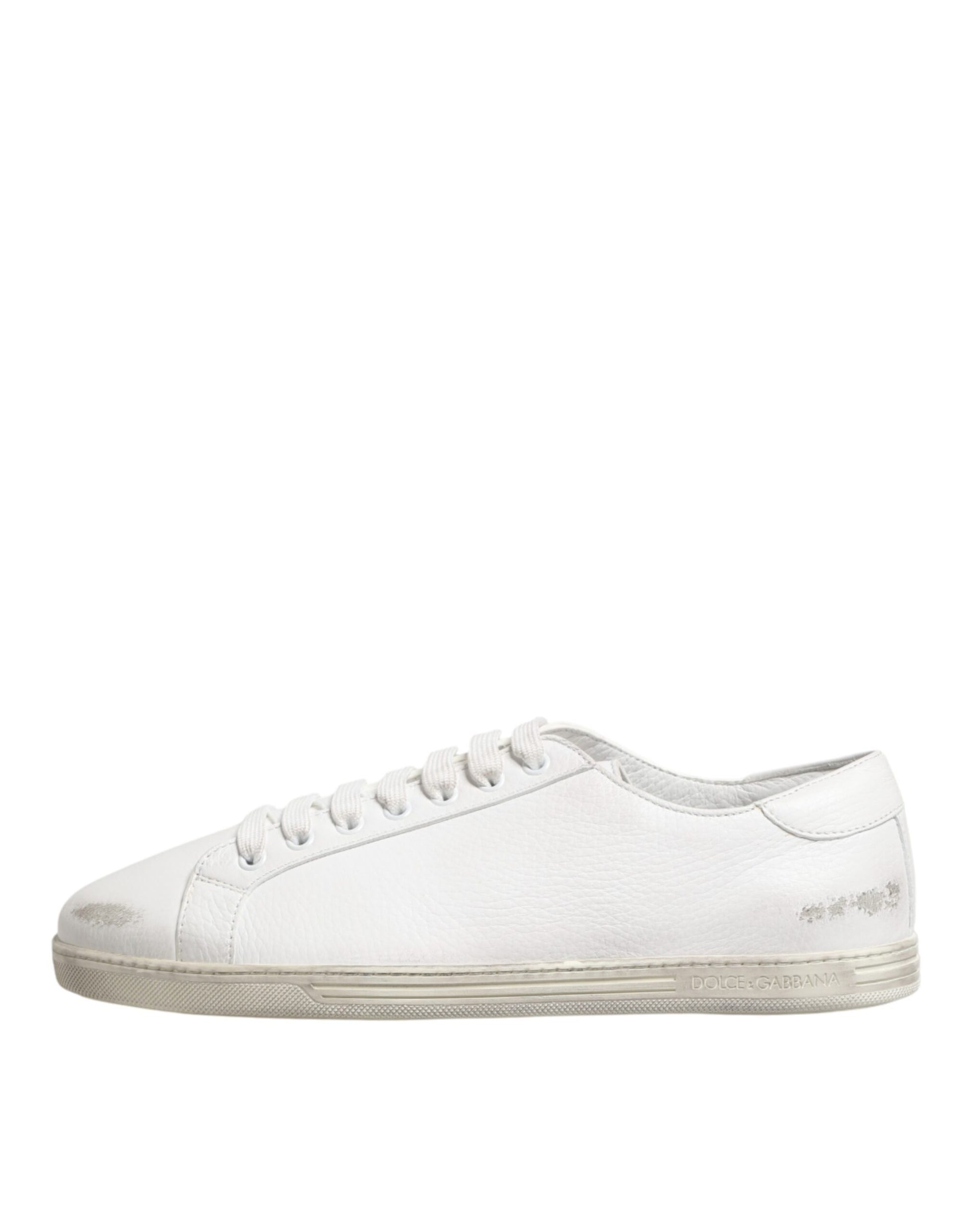 Dolce & Gabbana White Bianco Leather Men Low Top Sneakers Shoes