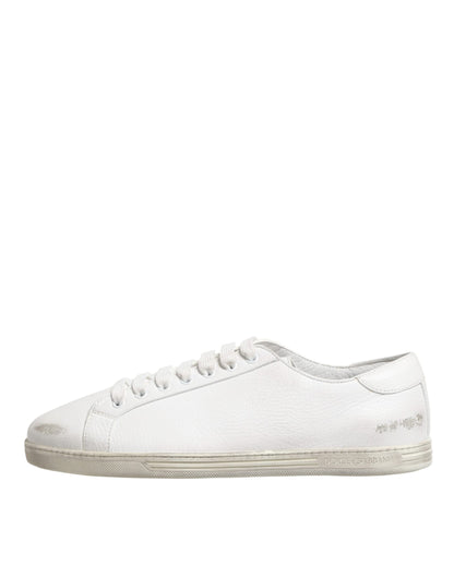 Dolce & Gabbana White Bianco Leather Men Low Top Sneakers Shoes