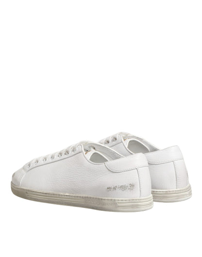 Dolce & Gabbana White Bianco Leather Men Low Top Sneakers Shoes