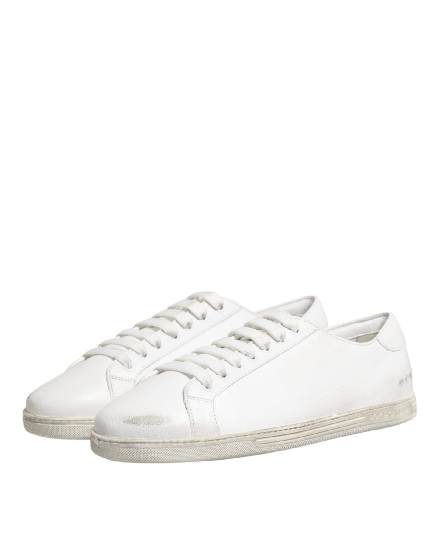 Dolce & Gabbana White Bianco Leather Men Low Top Sneakers Shoes