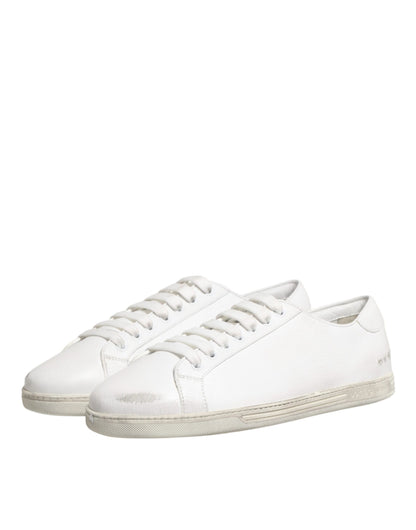 Dolce & Gabbana White Bianco Leather Men Low Top Sneakers Shoes