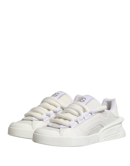 Dolce & Gabbana White Calfskin Leather Low Top Sneakers