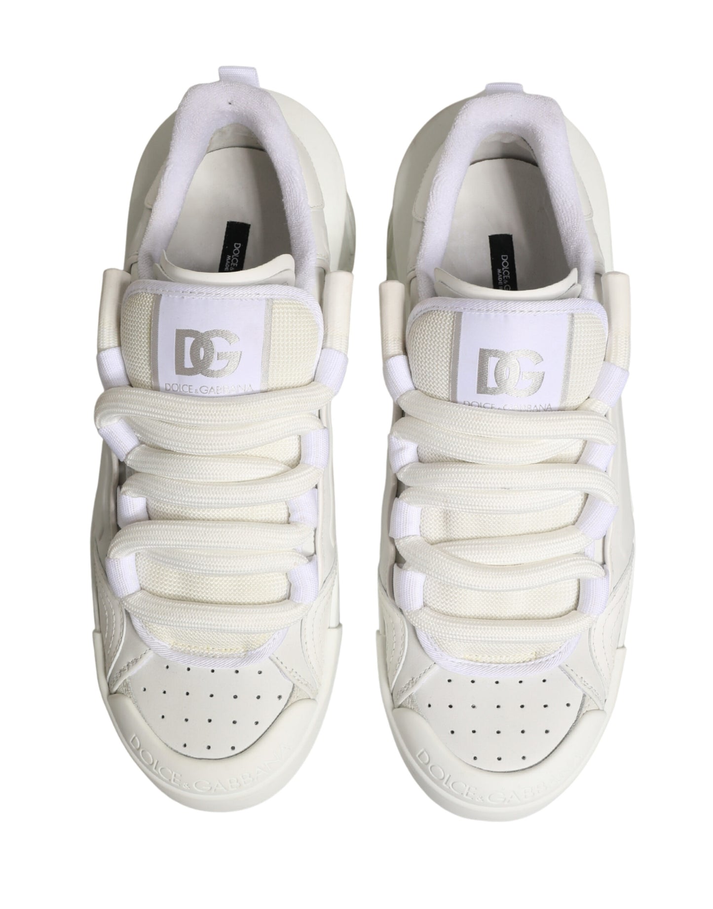 Dolce & Gabbana White Calfskin Leather Low Top Sneakers