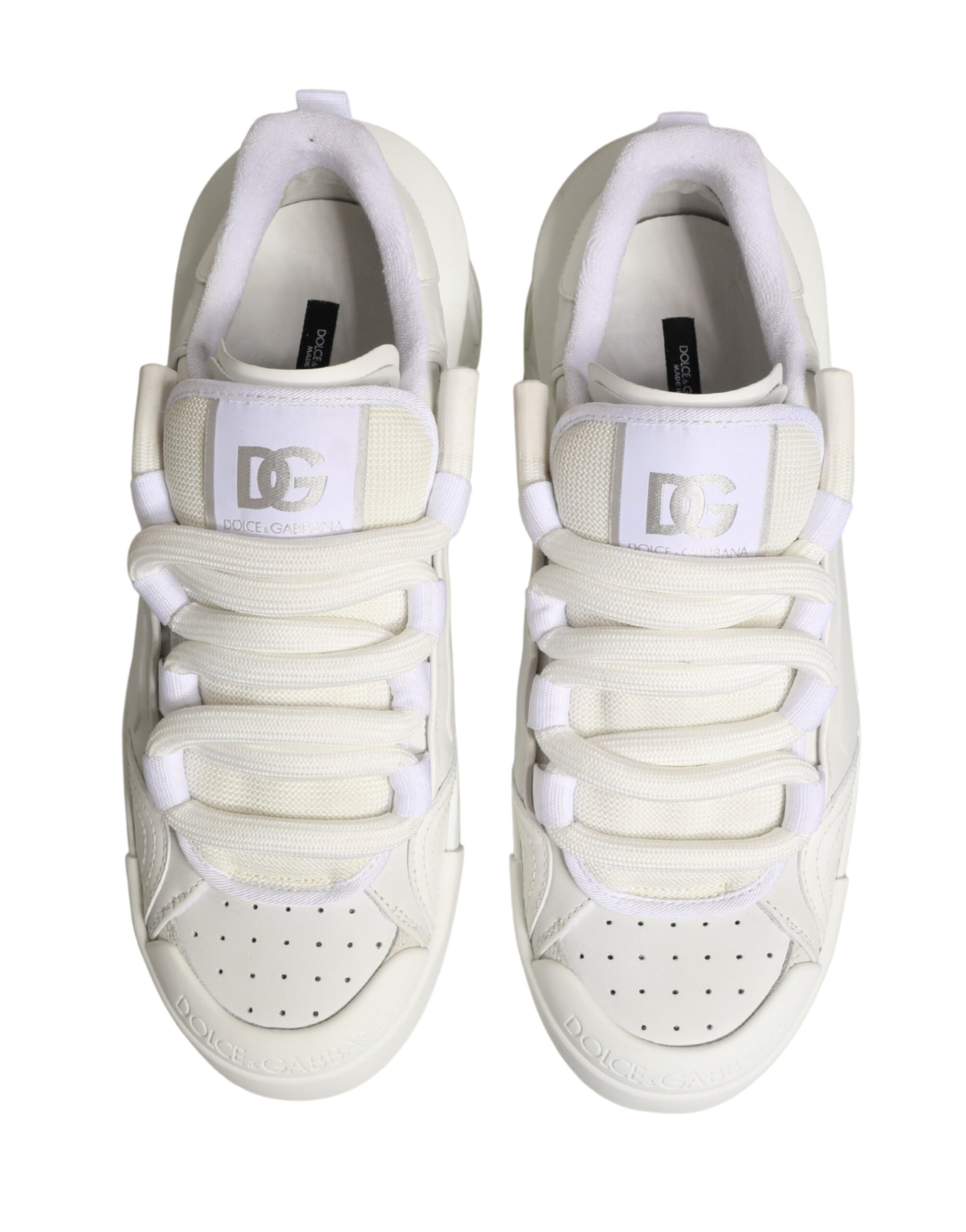 Dolce & Gabbana White Calfskin Leather Low Top Sneakers