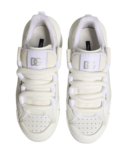 Dolce & Gabbana White Calfskin Leather Low Top Sneakers