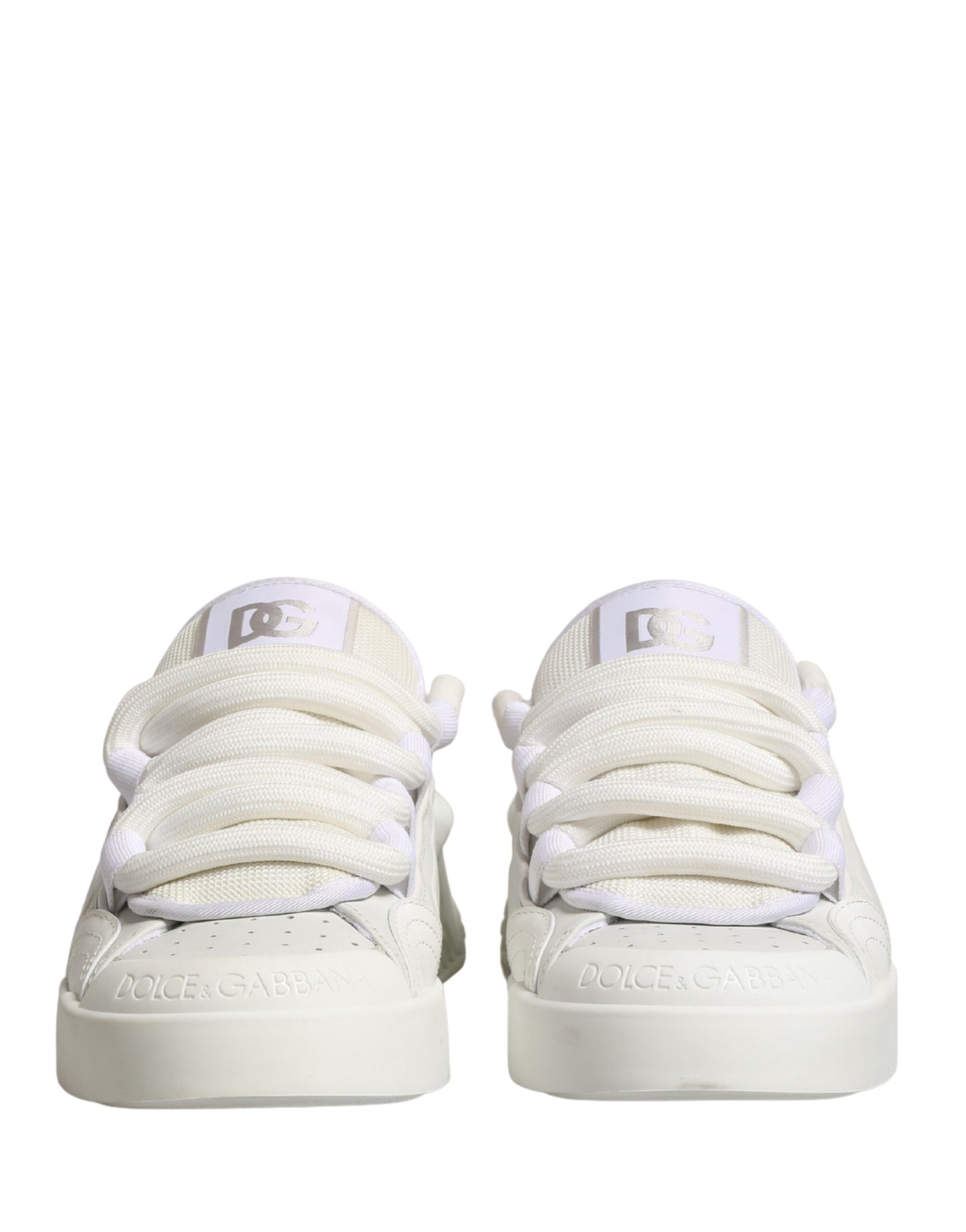 Dolce & Gabbana White Calfskin Leather Low Top Sneakers