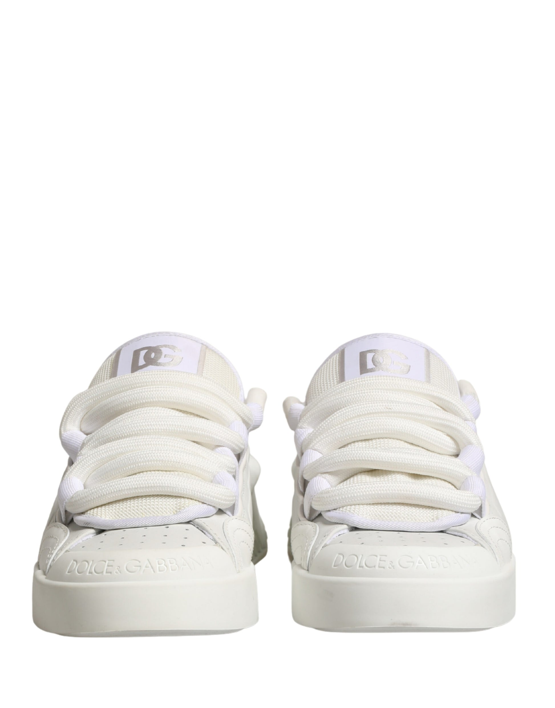 Dolce & Gabbana White Calfskin Leather Low Top Sneakers